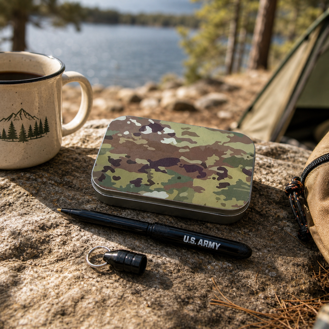U.S. Army Camo Carry Kit - Collectable Tin with Keychain Pocket Pen