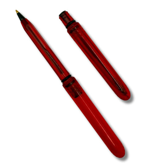 Red pen with cap on a white background